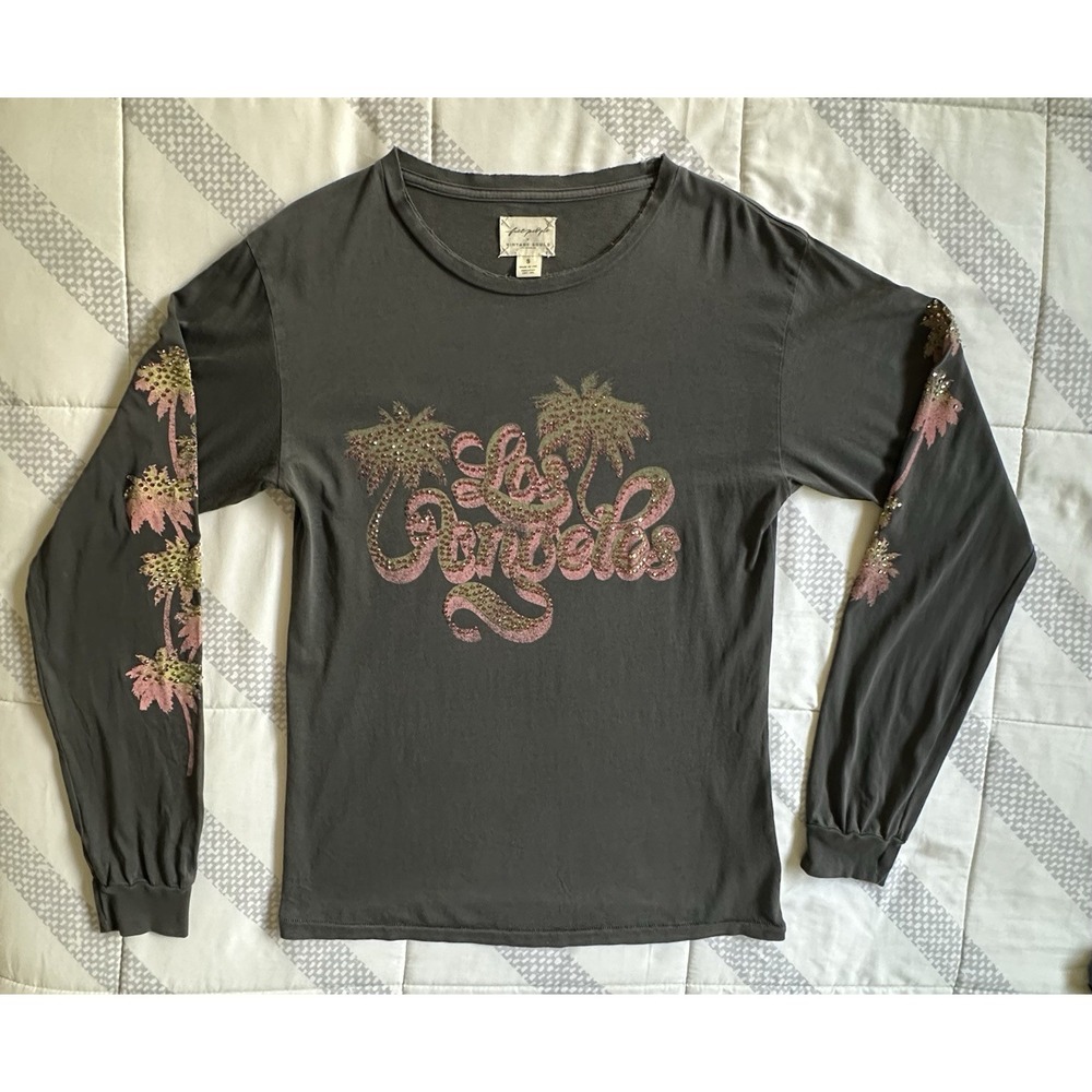 Free People x Vintage Souls Los Angeles Palm Tree Rhinestone Shirt Supima S